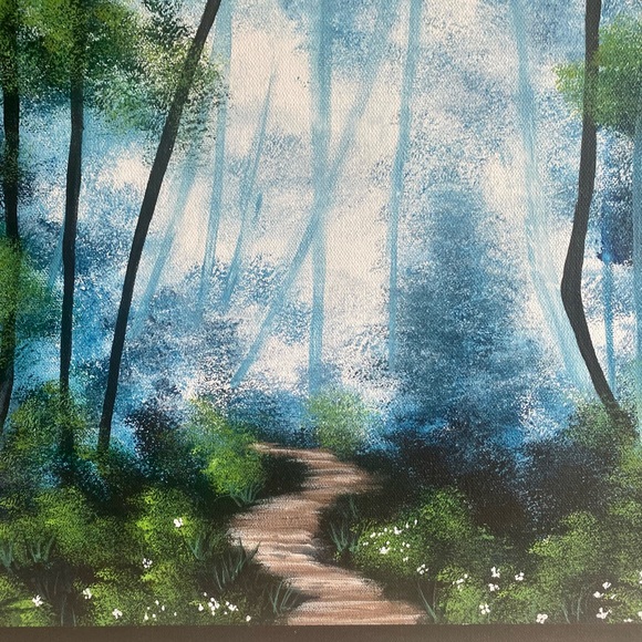 Misty blue green forest path painting - Picture 4 of 5
